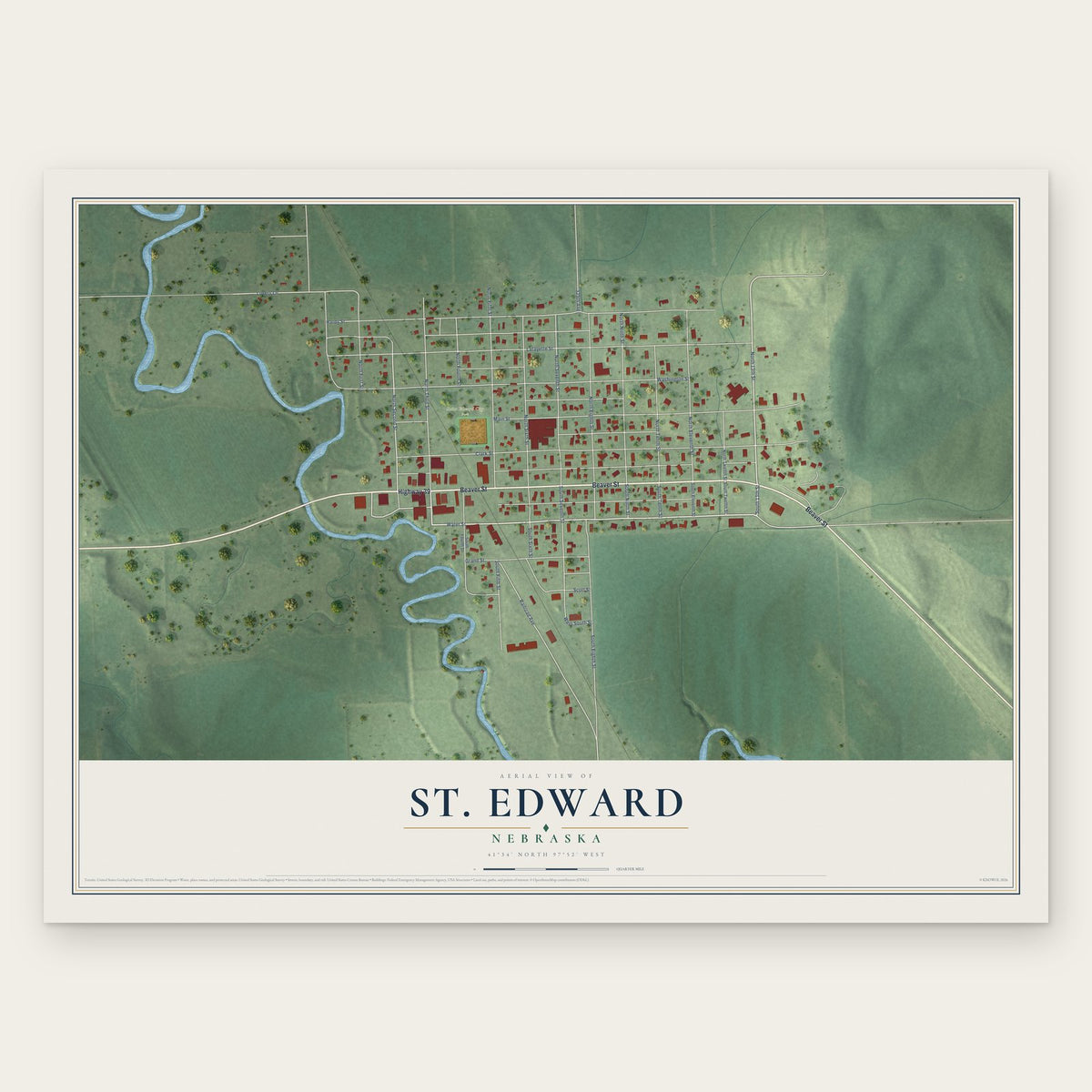 St. Edward, Nebraska map print, the full design
