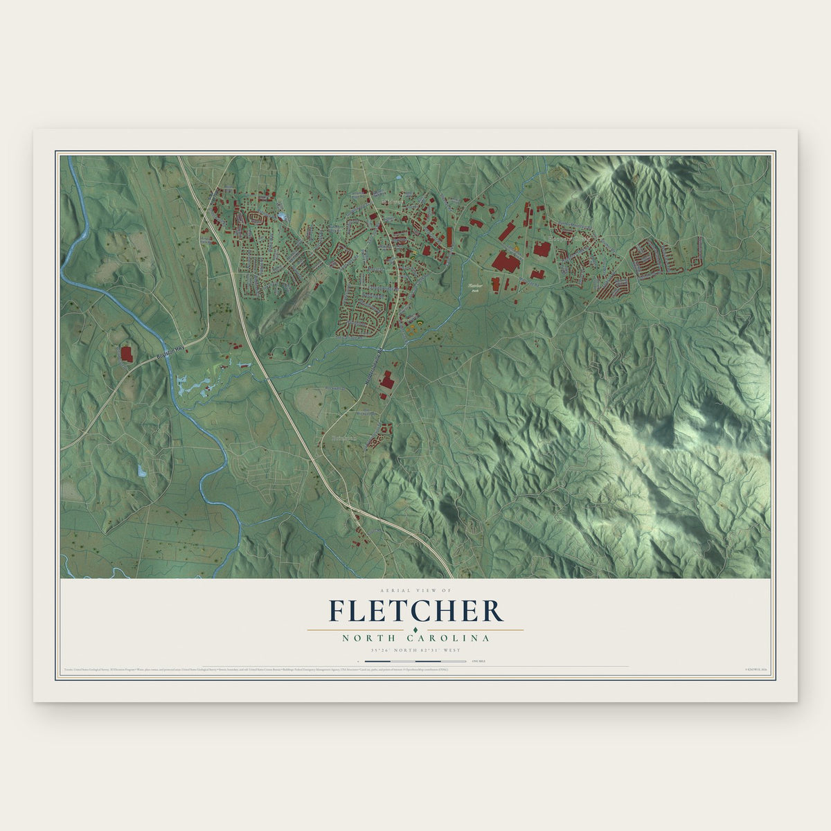 Fletcher, North Carolina map print, the full design