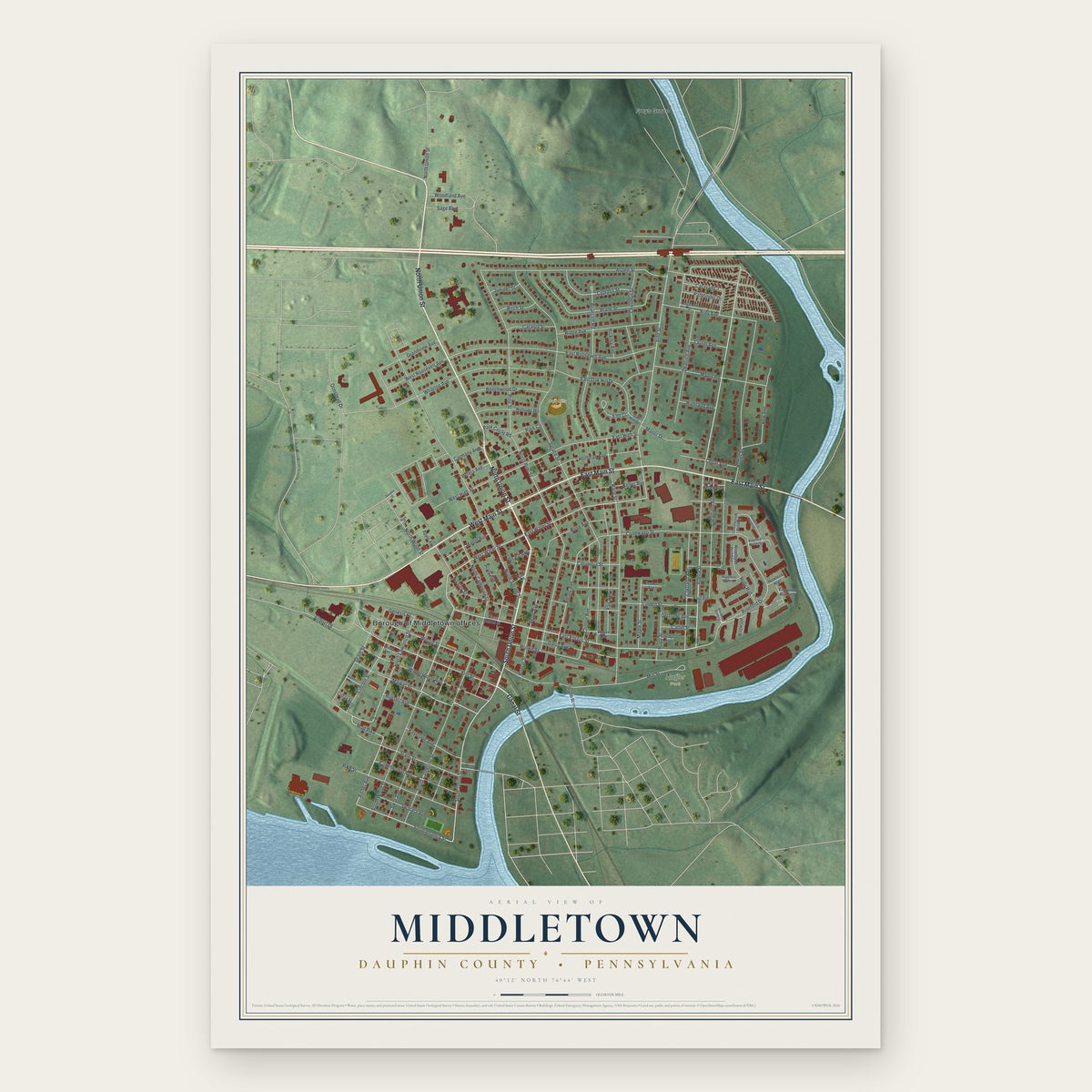 Middletown, Dauphin County, Pennsylvania map print, the full design
