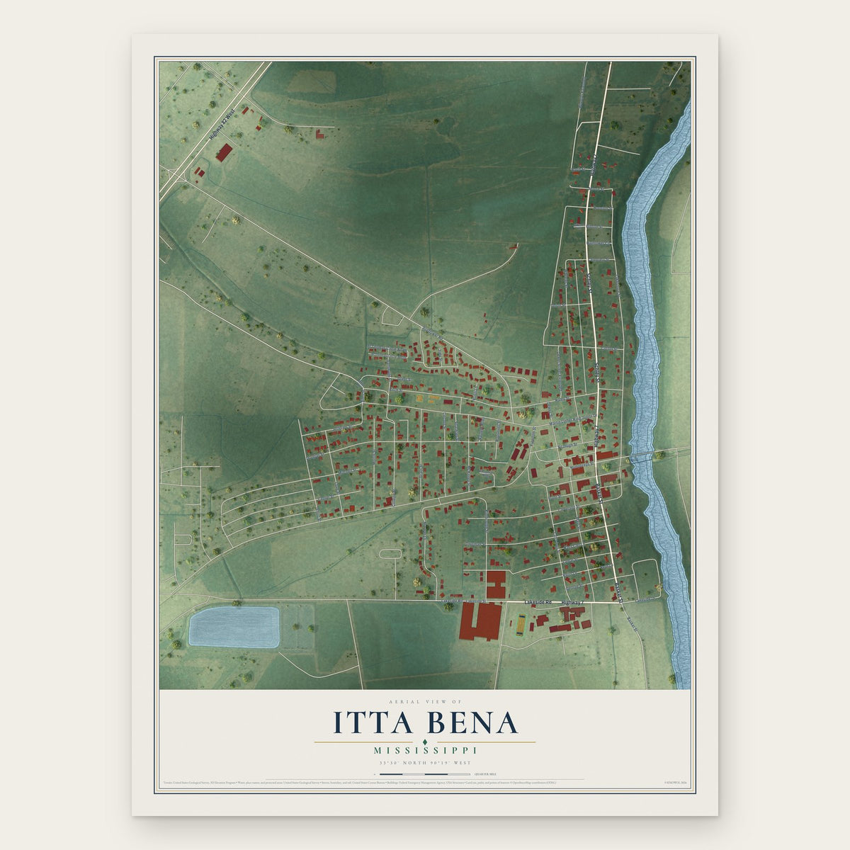 Itta Bena, Mississippi map print, the full design