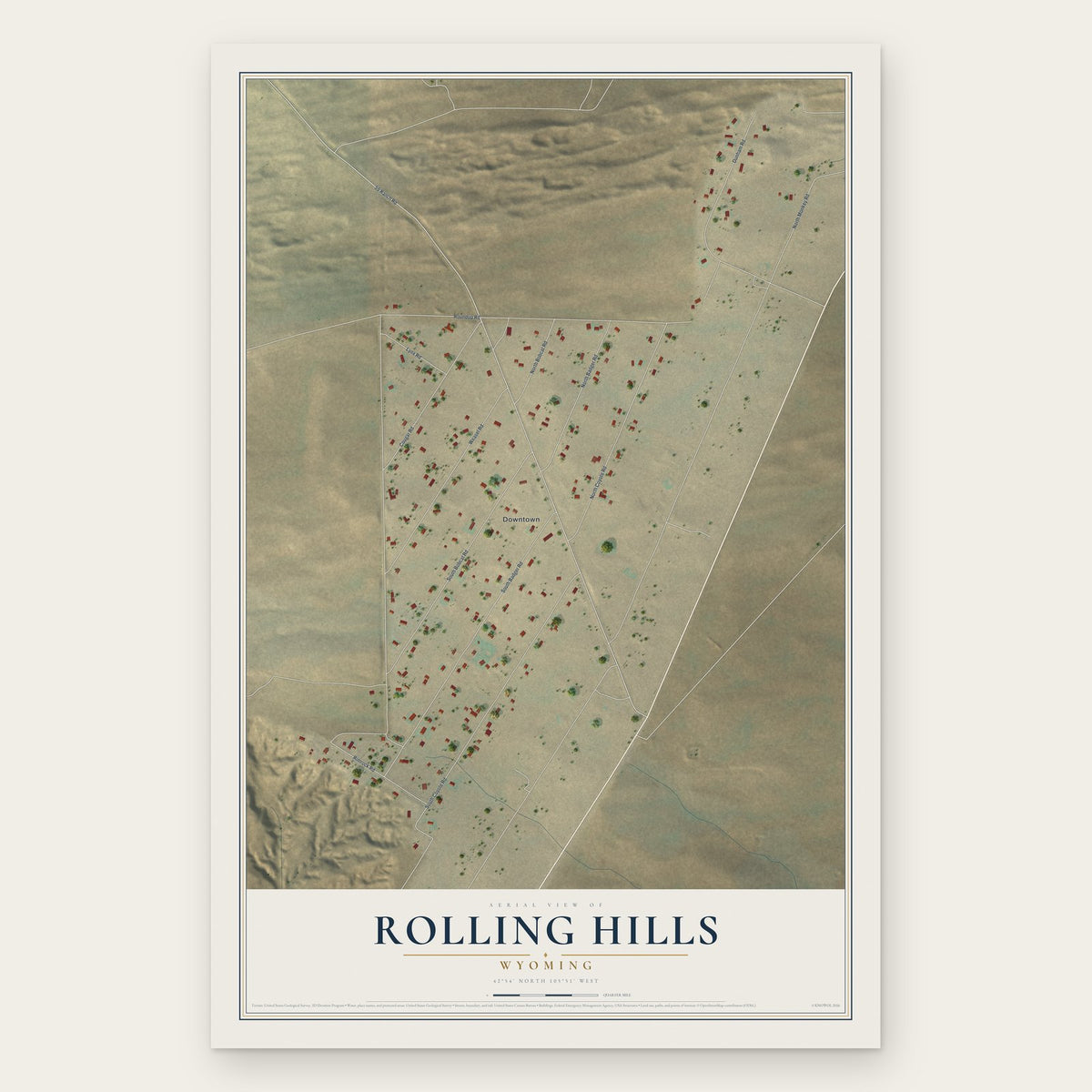 Rolling Hills, Wyoming map print, the full design