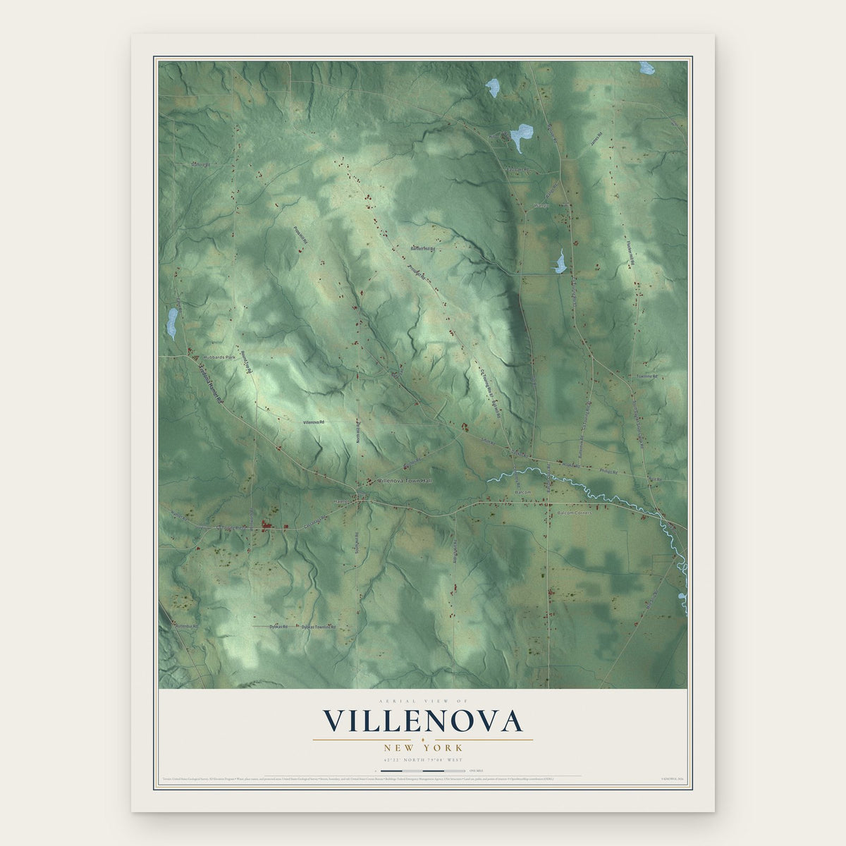 Villenova, New York map print, the full design