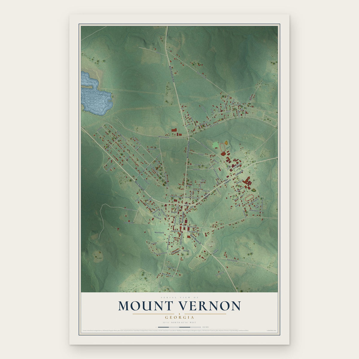 Mount Vernon, Georgia map print, the full design