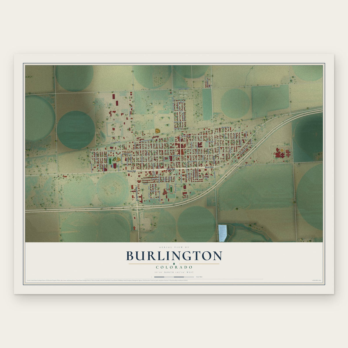 Burlington, Colorado map print, the full design