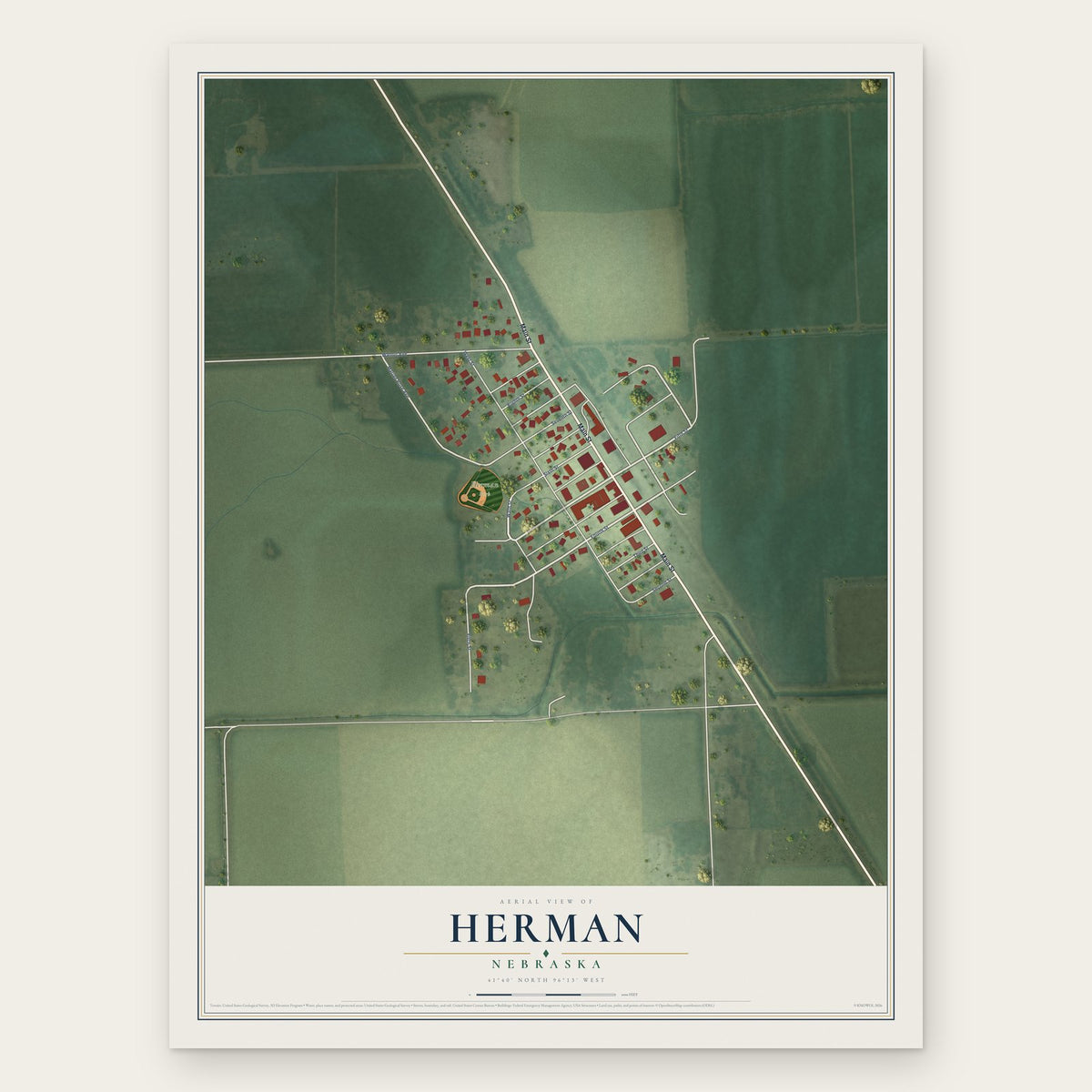 Herman, Nebraska map print, the full design