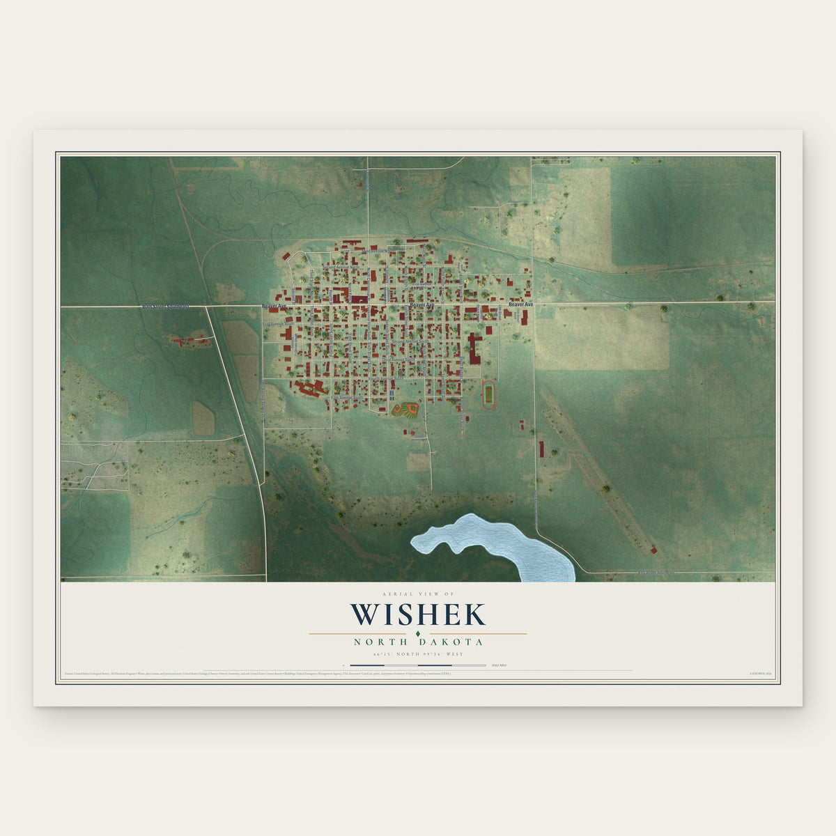 Wishek, North Dakota map print, the full design