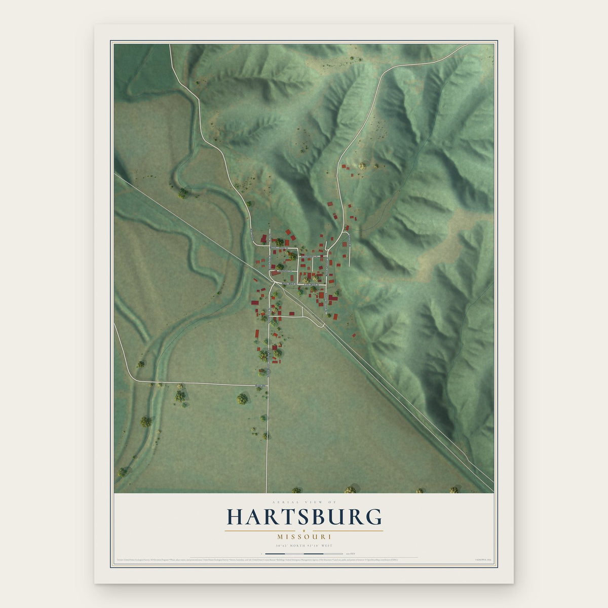 Hartsburg, Missouri map print, the full design