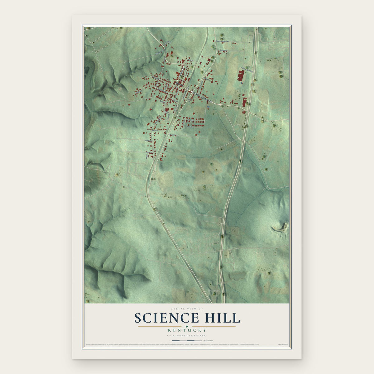 Science Hill, Kentucky map print, the full design