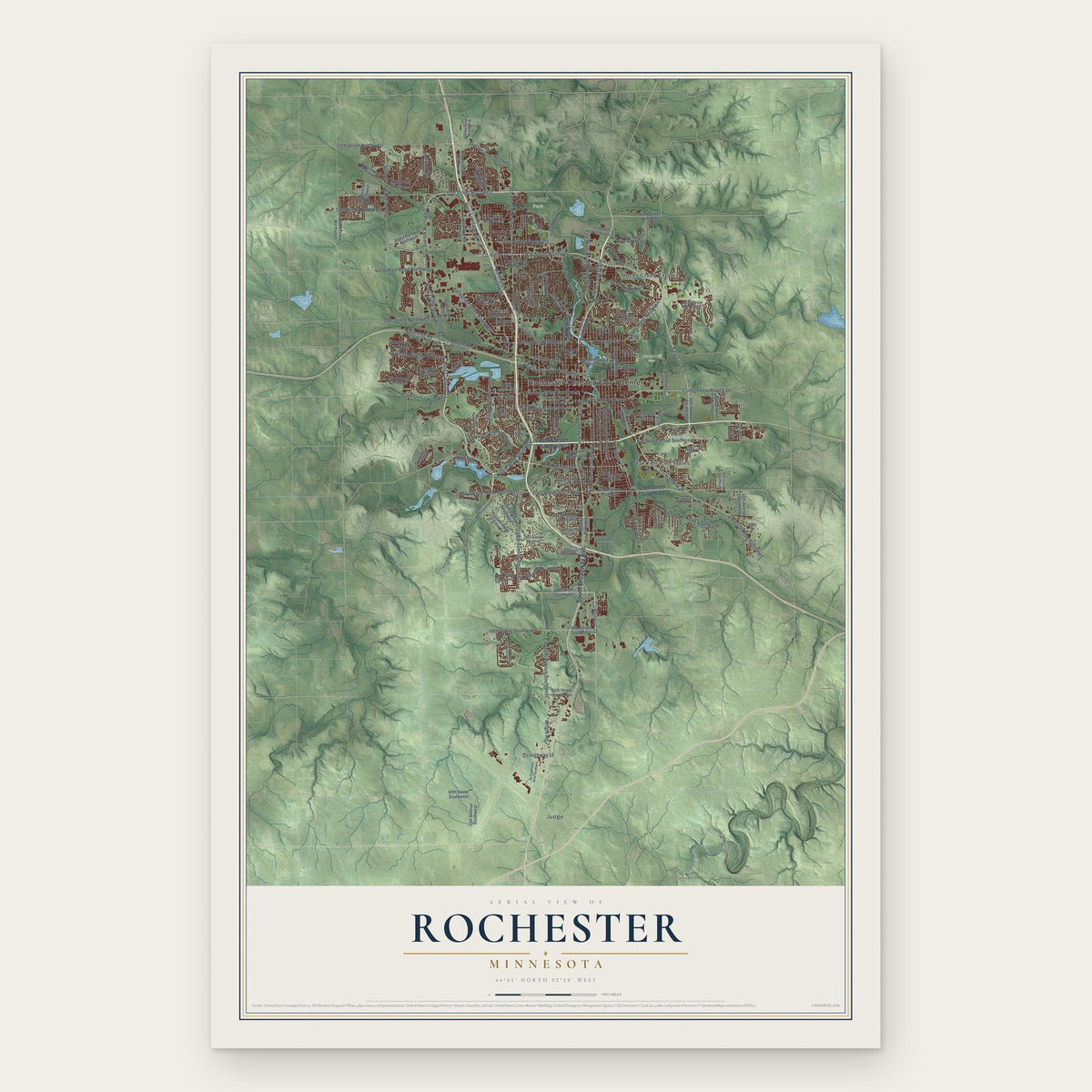 Rochester, Minnesota map print, the full design