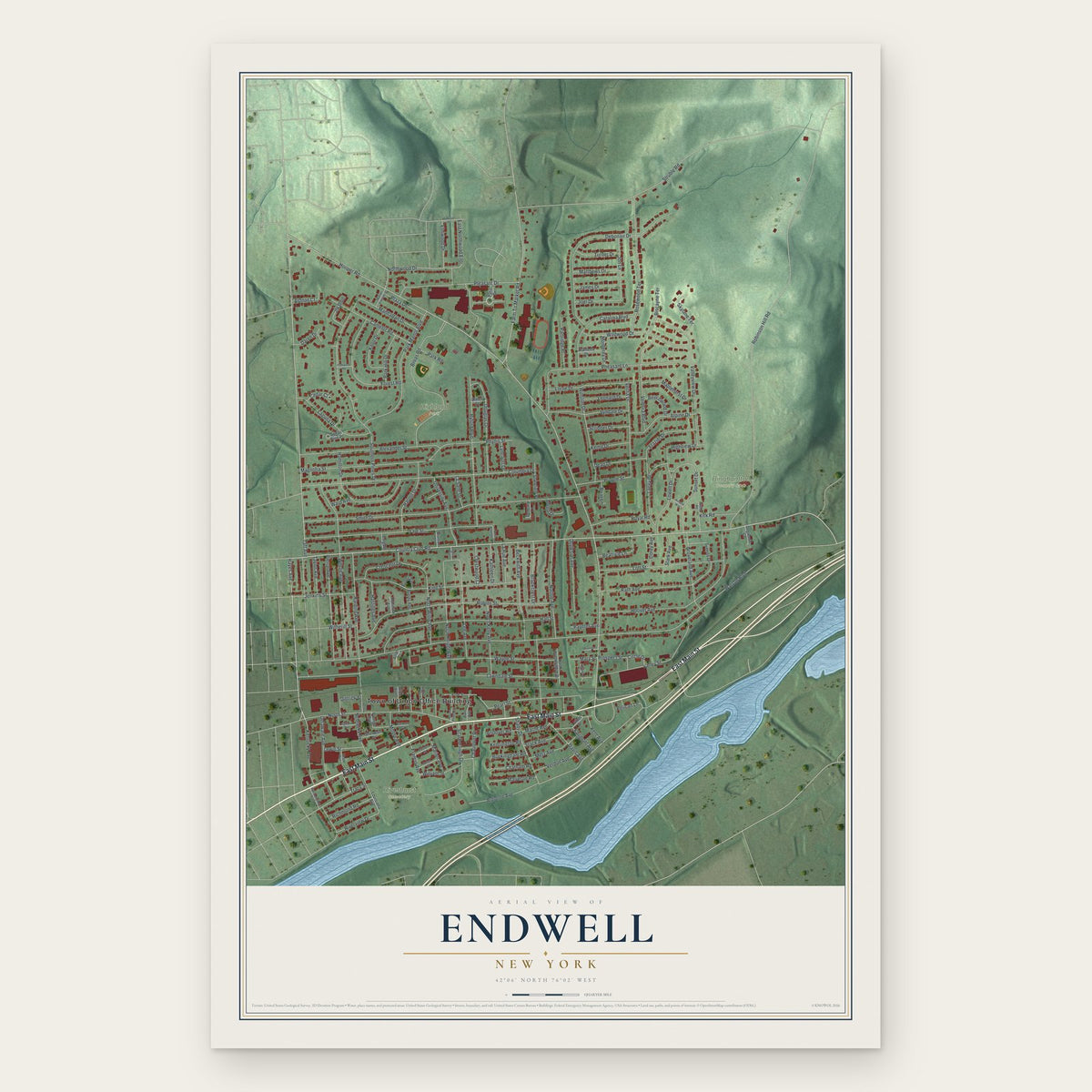Endwell, New York map print, the full design