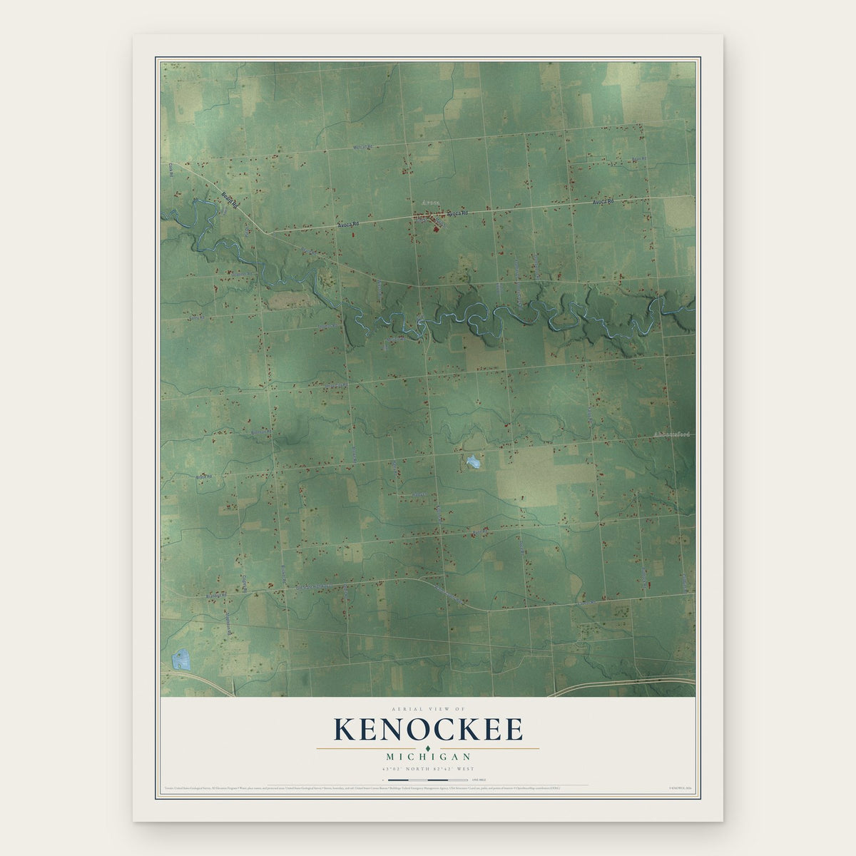 Kenockee, Michigan map print, the full design
