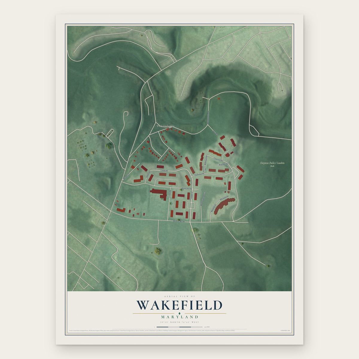 Wakefield, Maryland map print, the full design