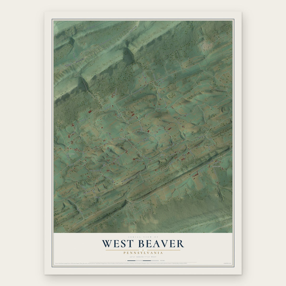 West Beaver, Pennsylvania map print, the full design