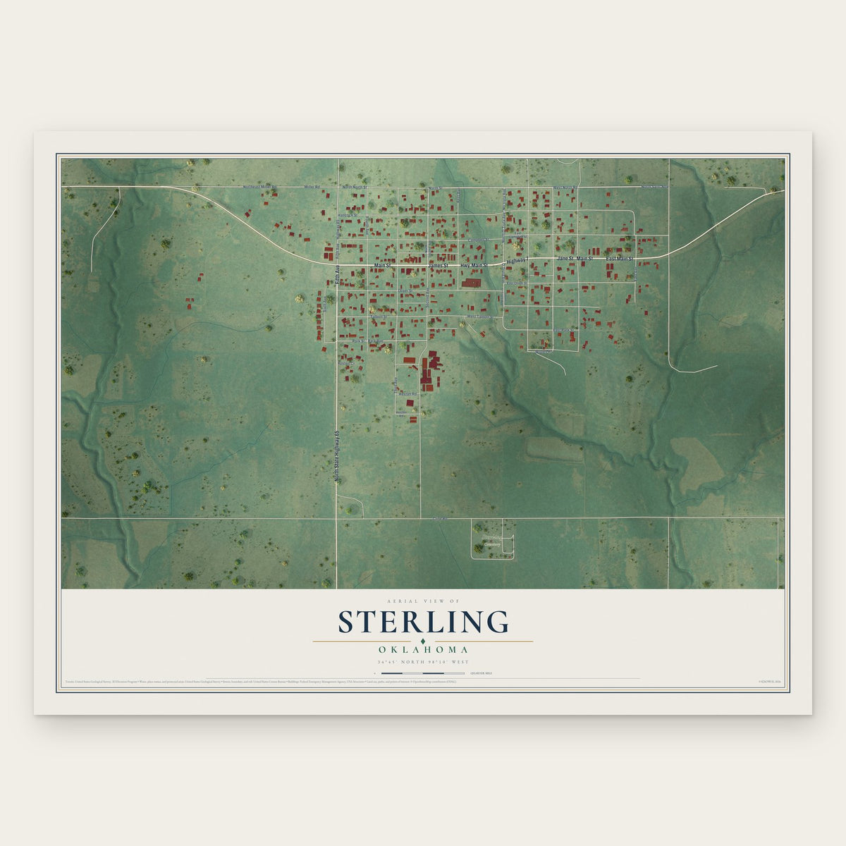 Sterling, Oklahoma map print, the full design