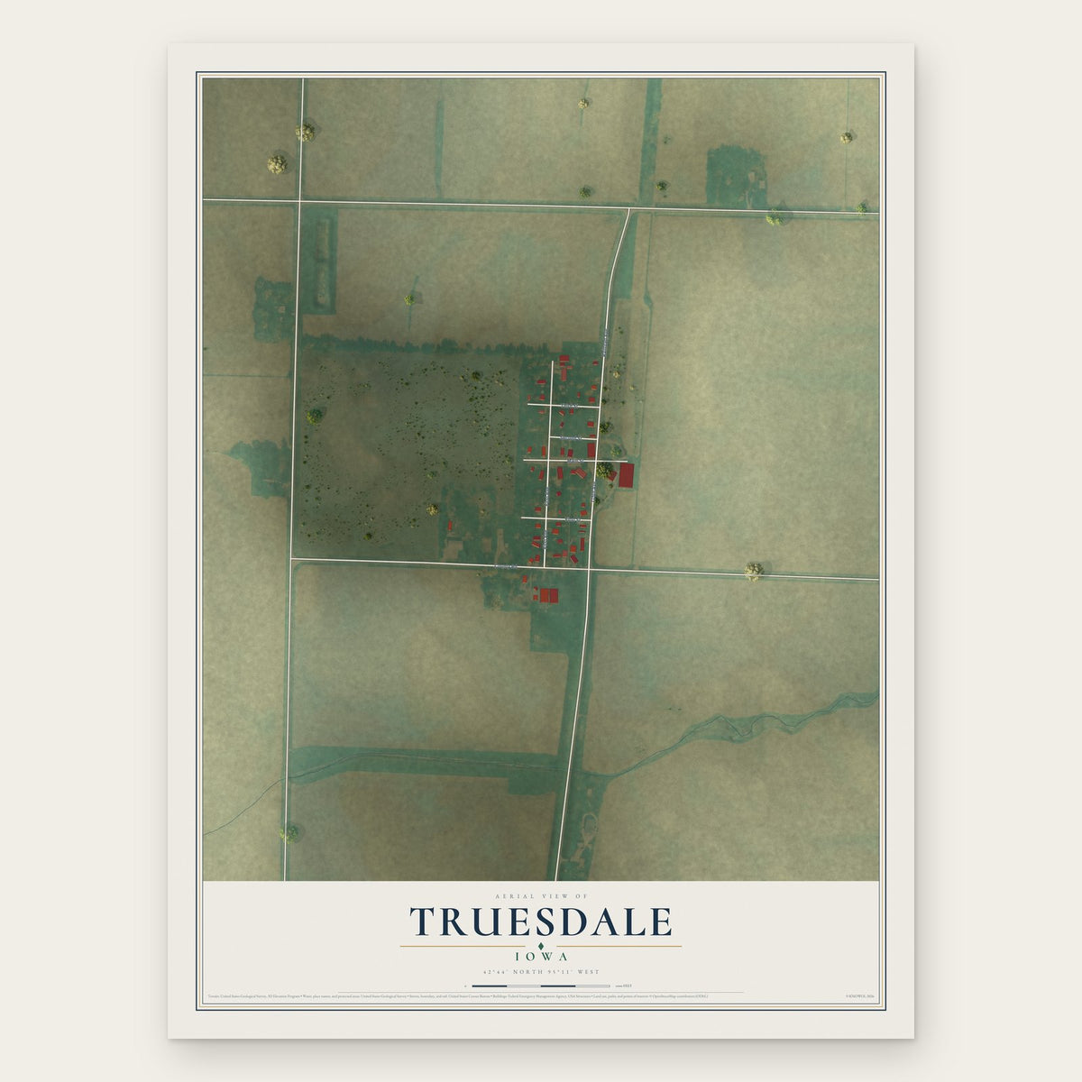 Truesdale, Iowa map print, the full design
