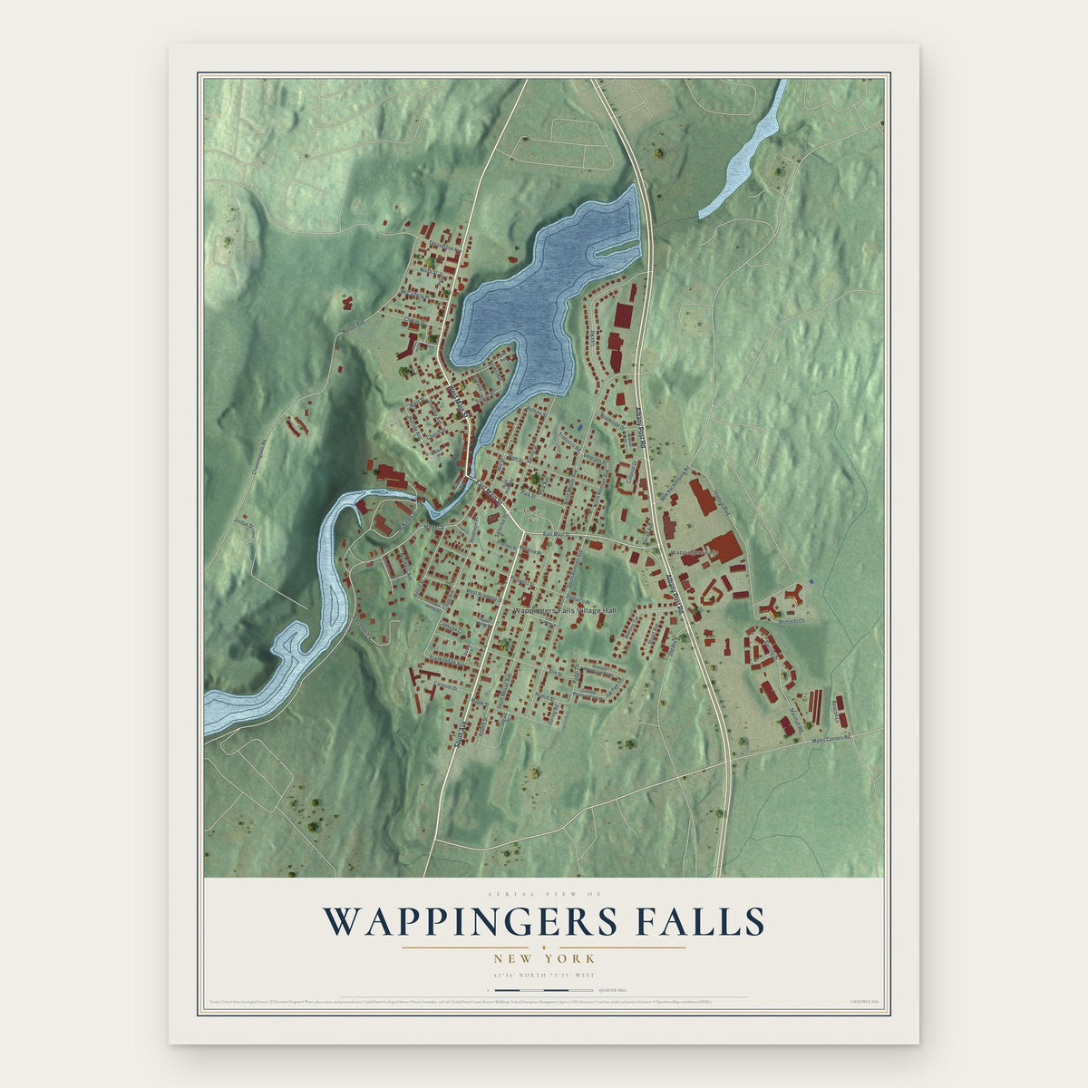 Wappingers Falls, New York map print, the full design