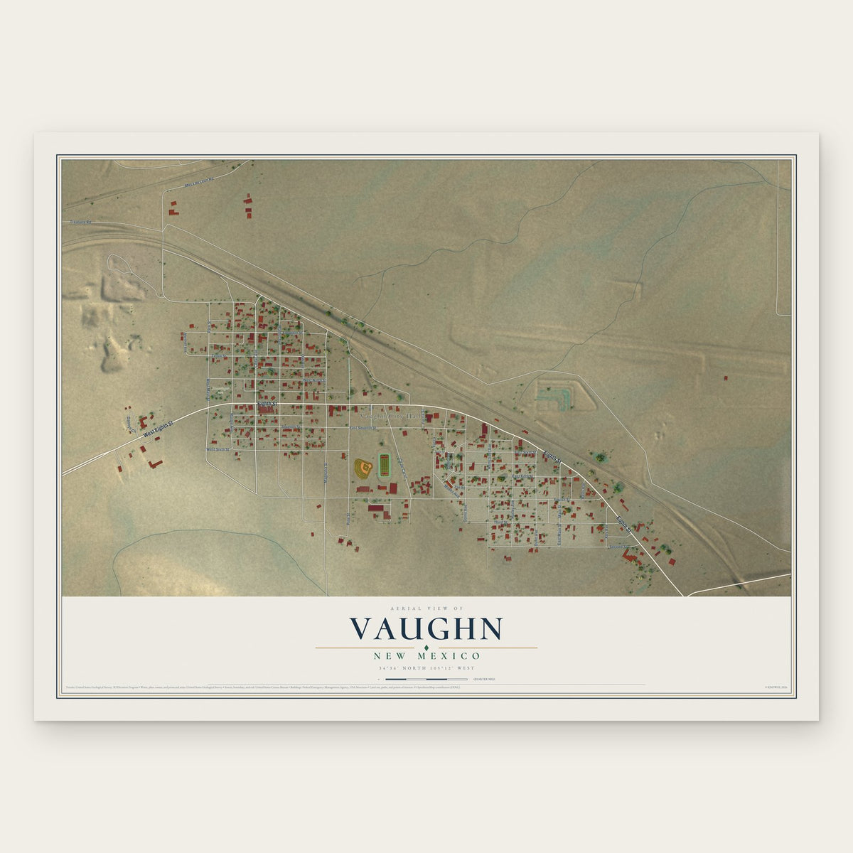 Vaughn, New Mexico map print, the full design