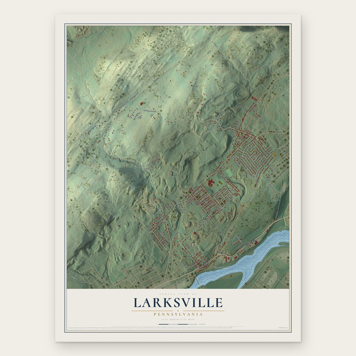 Larksville, Pennsylvania map print, the full design