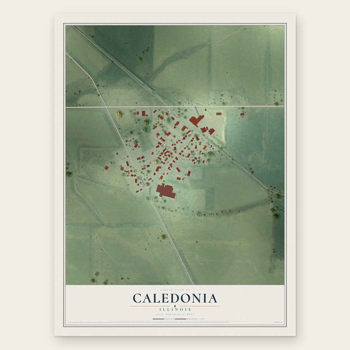 Caledonia, Illinois map print, the full design