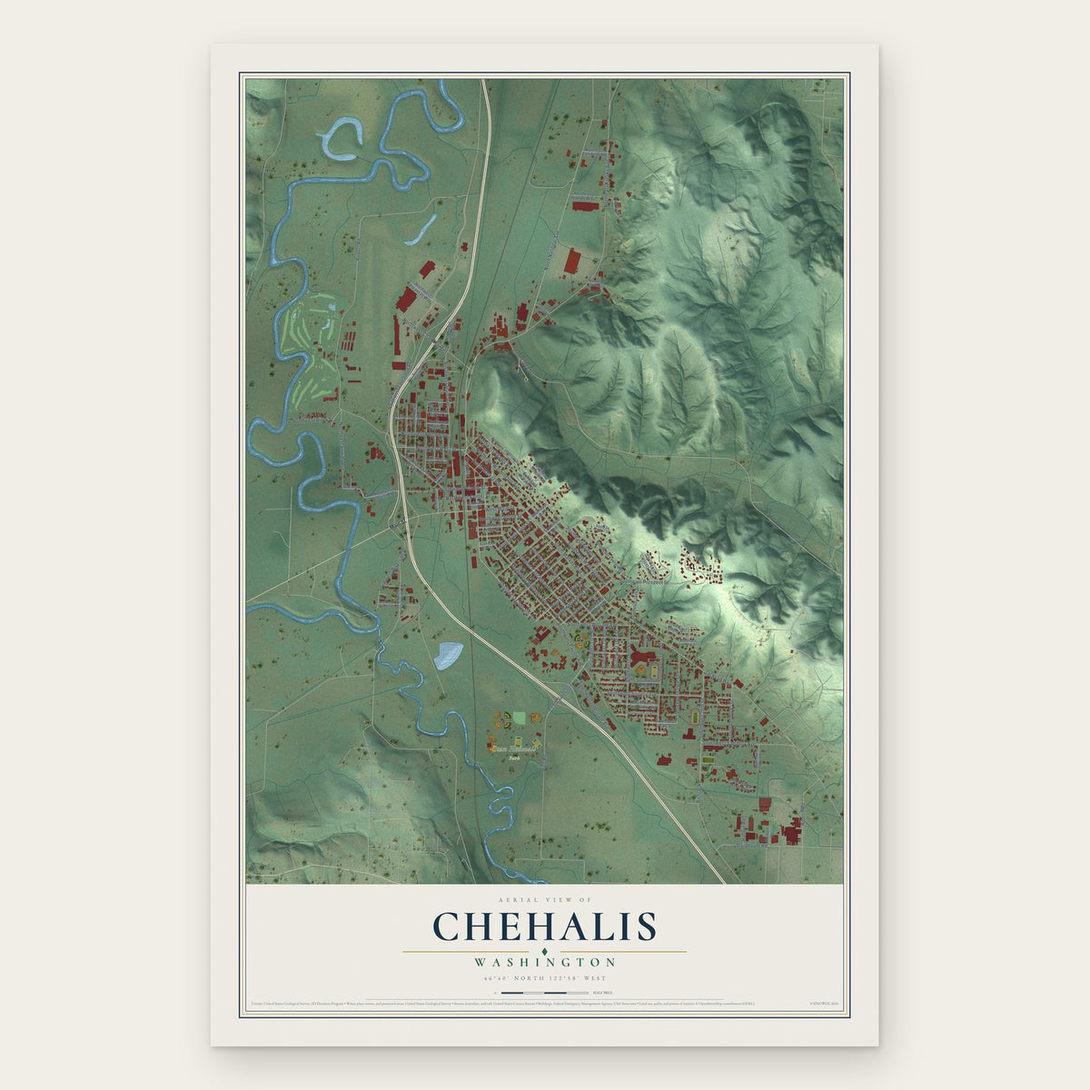 Chehalis, Washington map print, the full design
