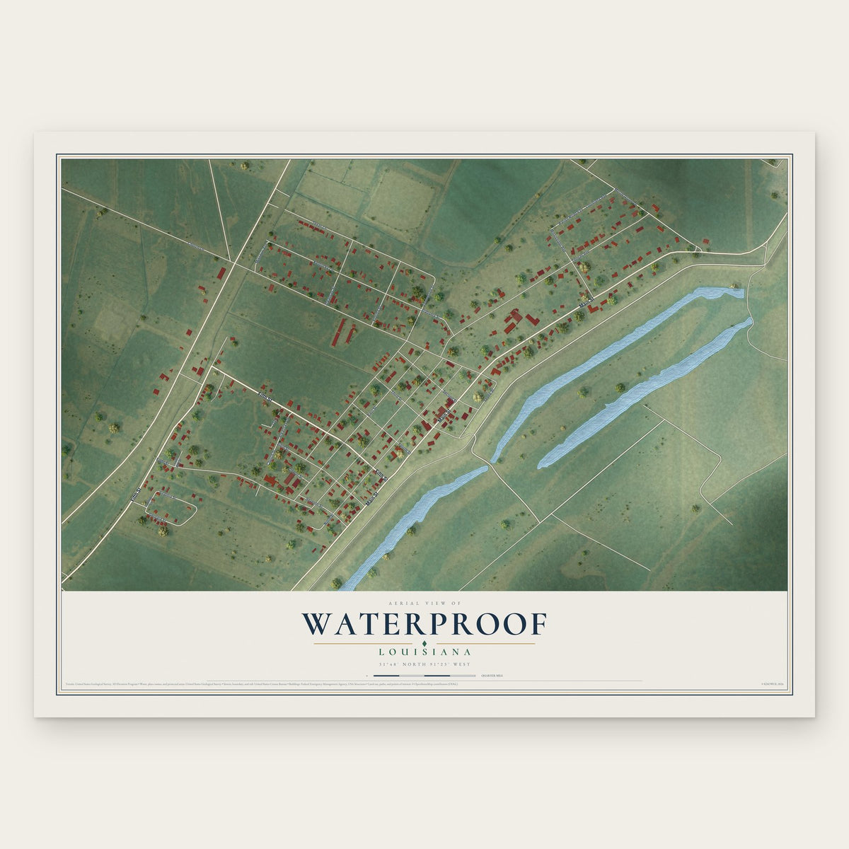 Waterproof, Louisiana map print, the full design