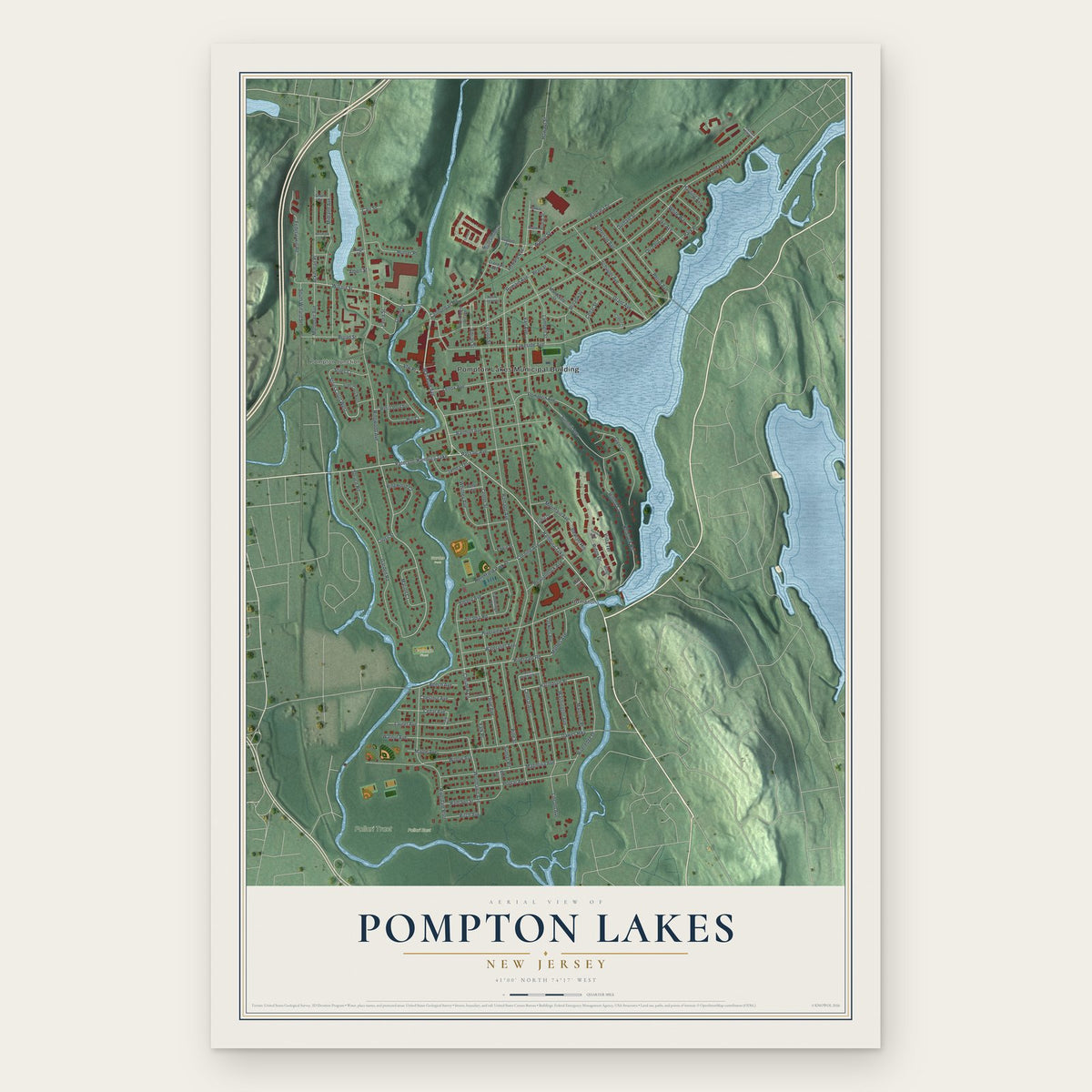 Pompton Lakes, New Jersey map print, the full design