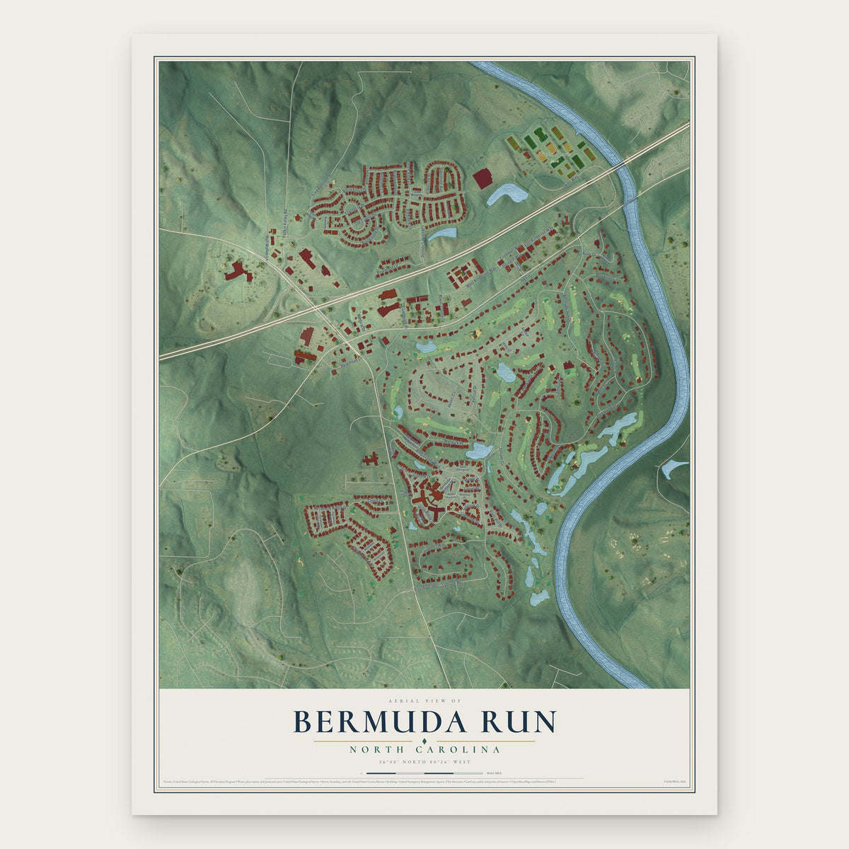 Bermuda Run, North Carolina map print, the full design