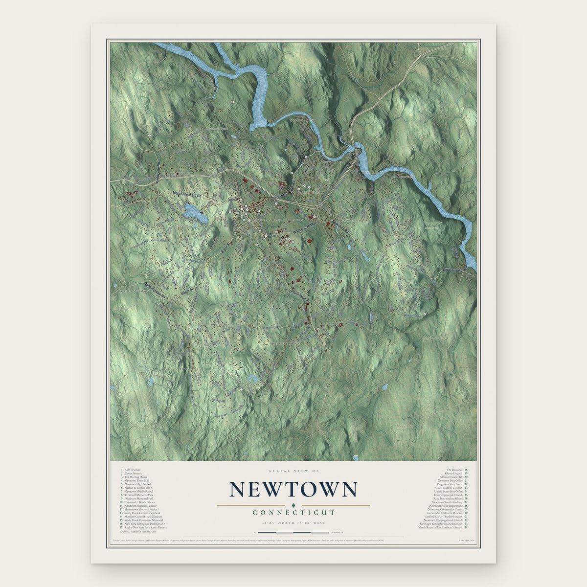 Newtown, Connecticut map print, the full design