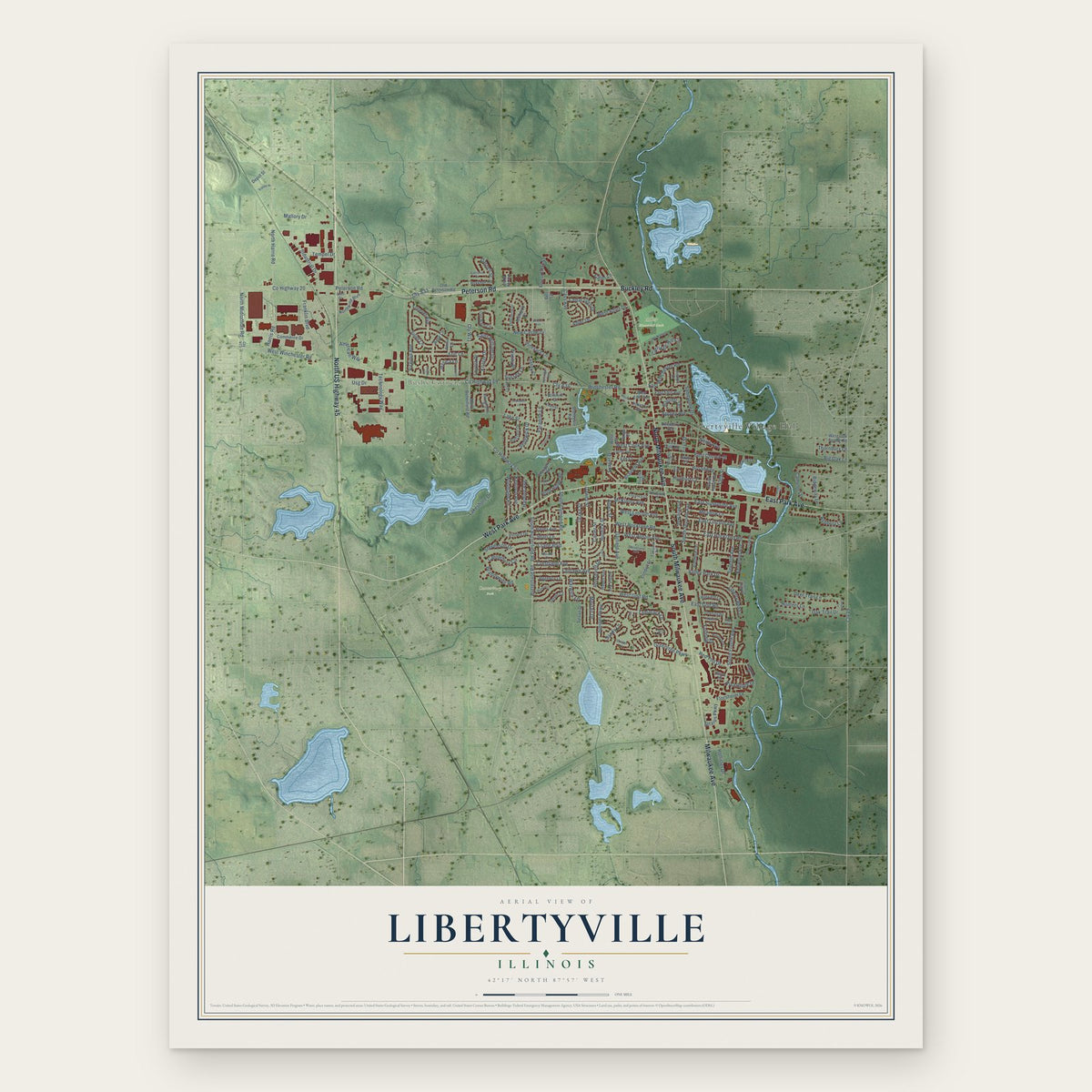Libertyville, Illinois map print, the full design