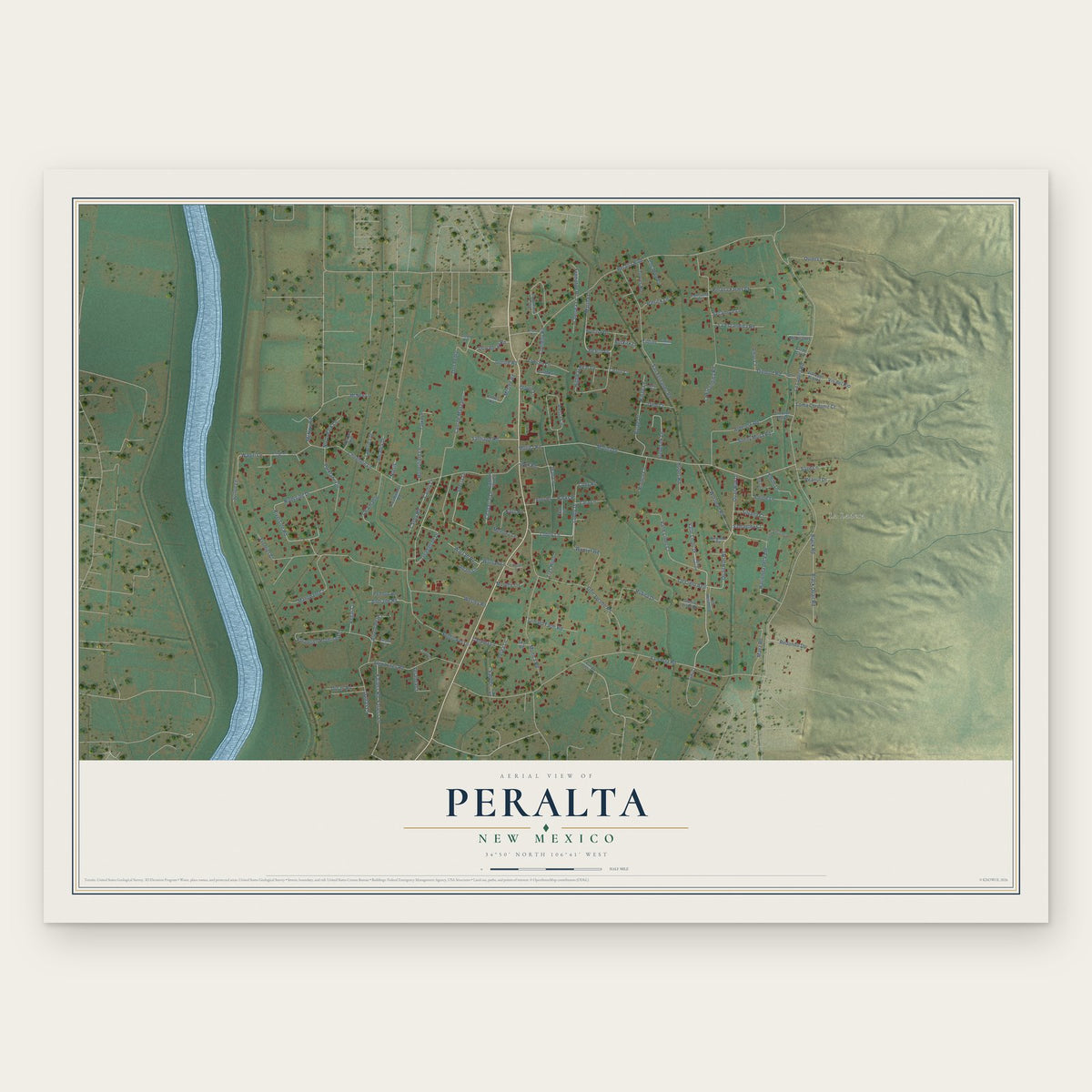 Peralta, New Mexico map print, the full design