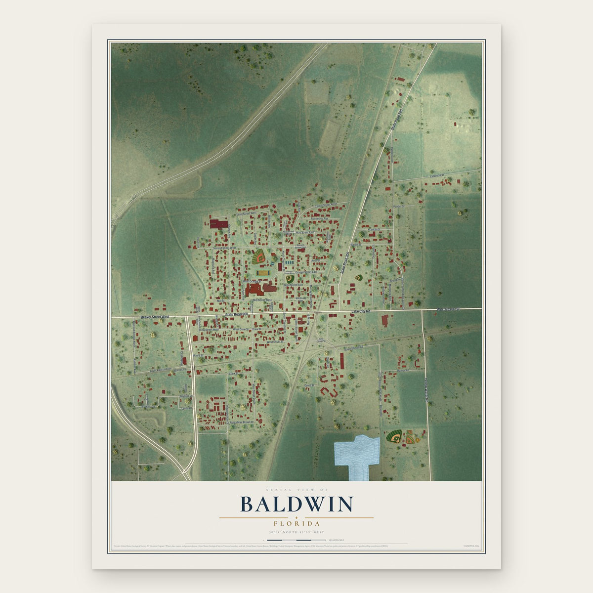 Baldwin, Florida map print, the full design