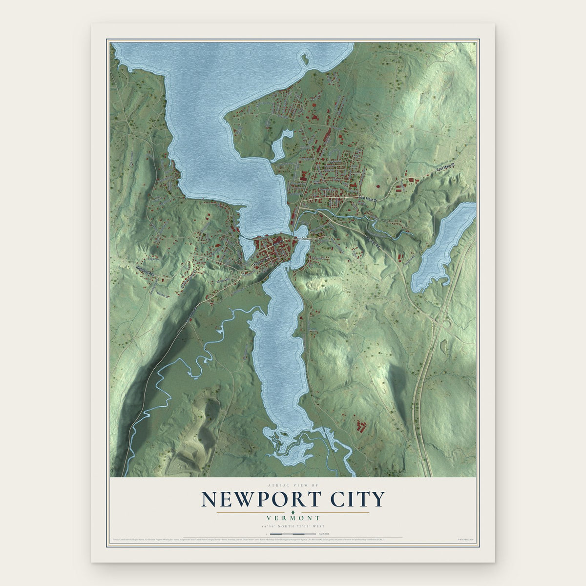 Newport City, Vermont map print, the full design