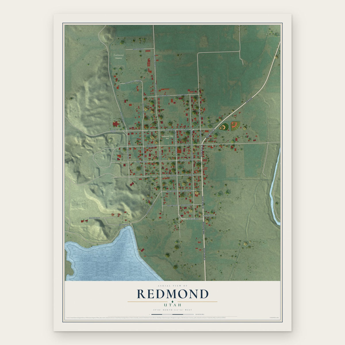 Redmond, Utah map print, the full design
