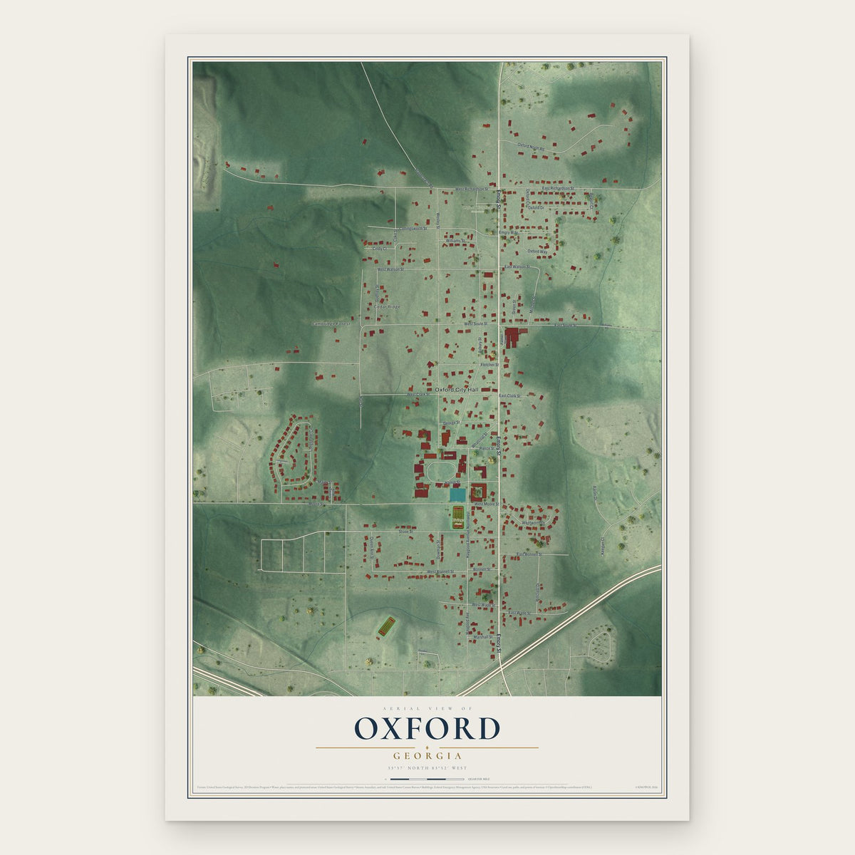 Oxford, Georgia map print, the full design