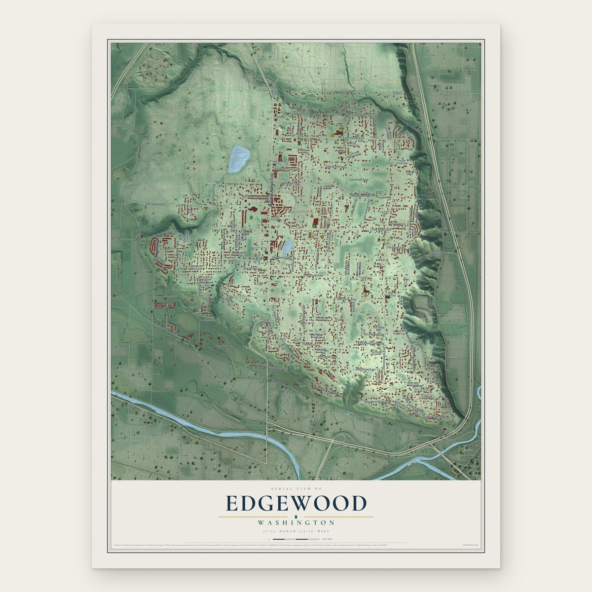 Edgewood, Washington map print, the full design