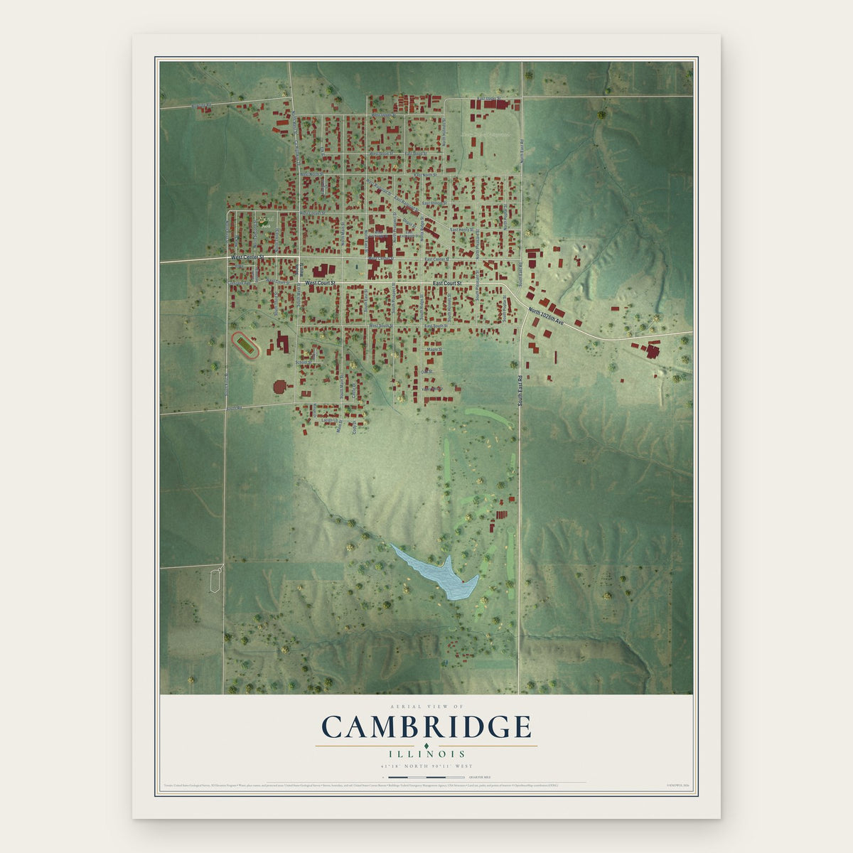 Cambridge, Illinois map print, the full design