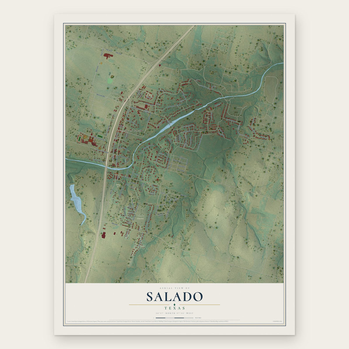 Salado, Texas map print, the full design