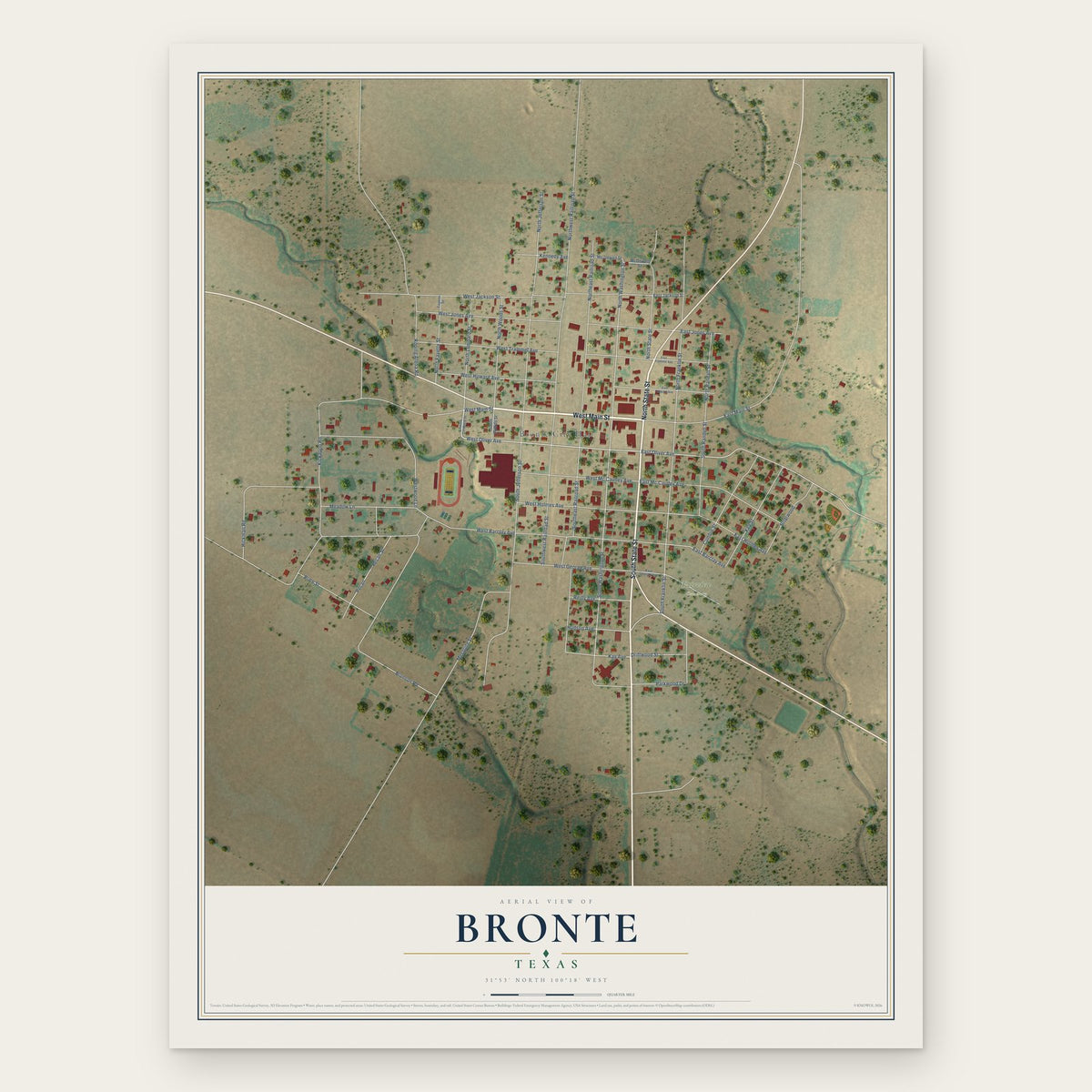 Bronte, Texas map print, the full design