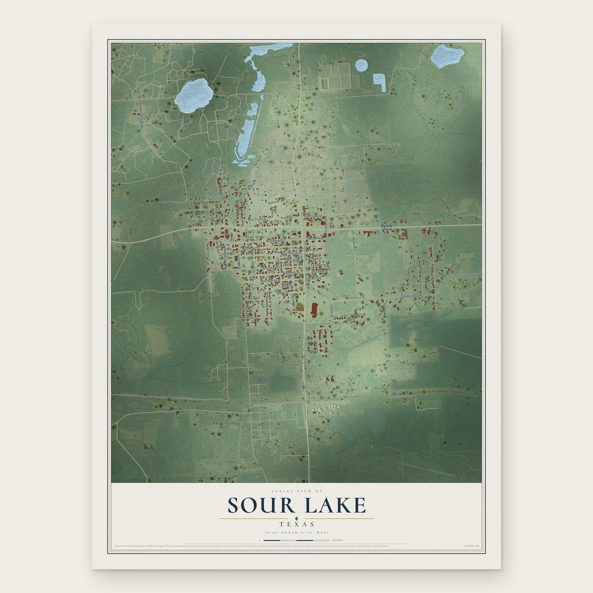 Sour Lake, Texas map print, the full design
