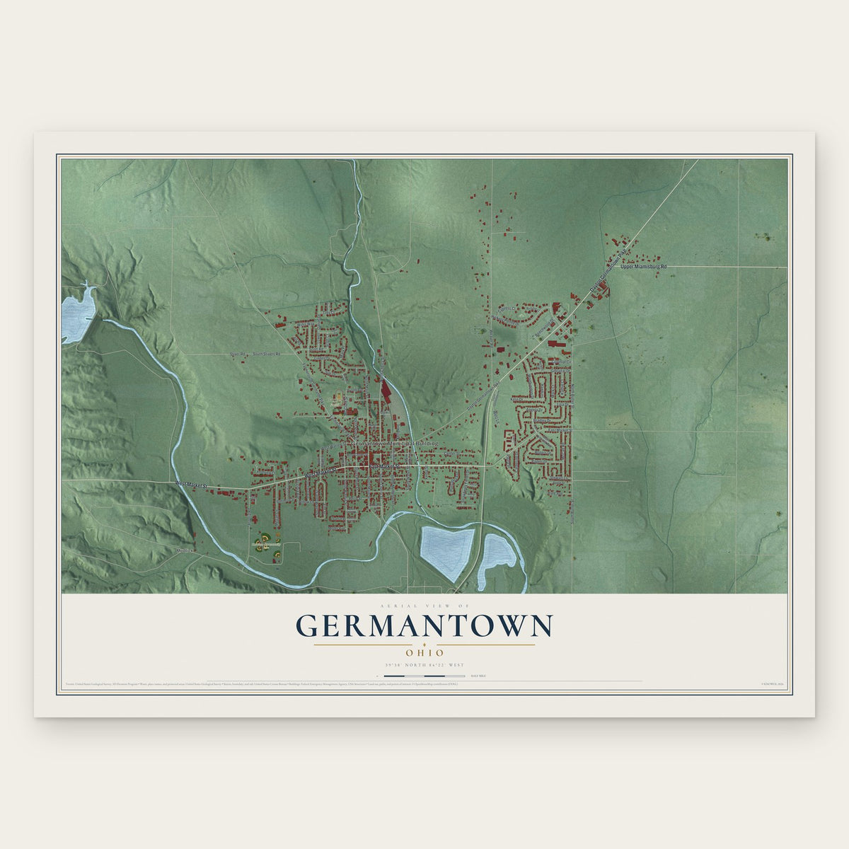 Germantown, Ohio map print, the full design