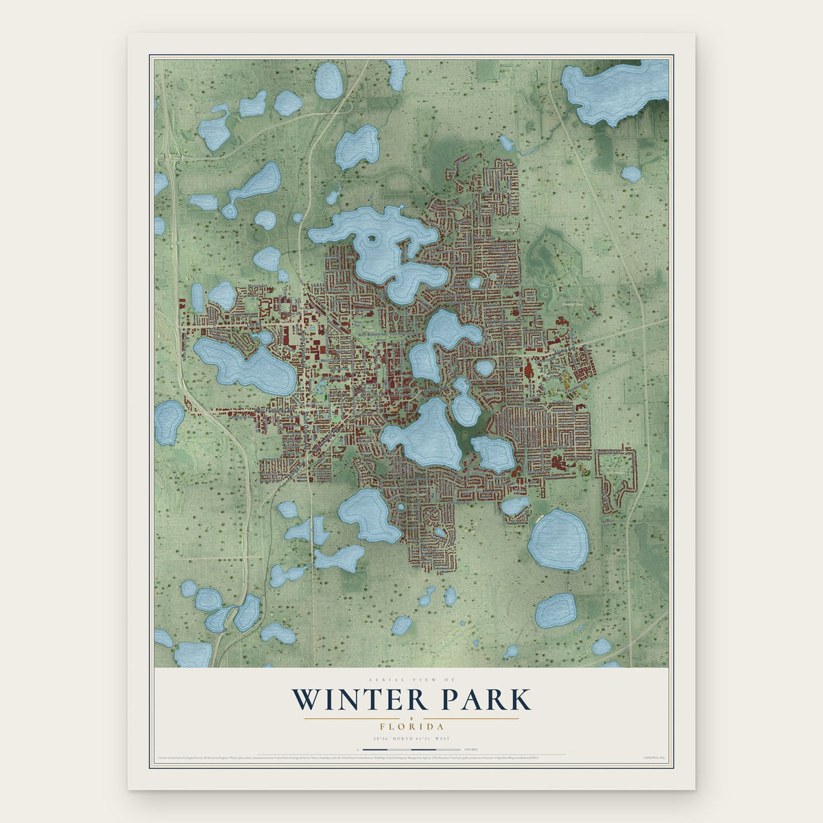 Winter Park, Florida map print, the full design