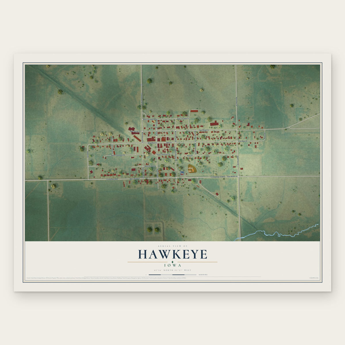 Hawkeye, Iowa map print, the full design