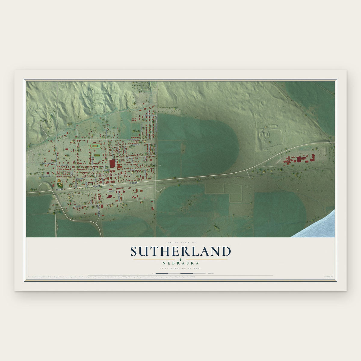 Sutherland, Nebraska map print, the full design