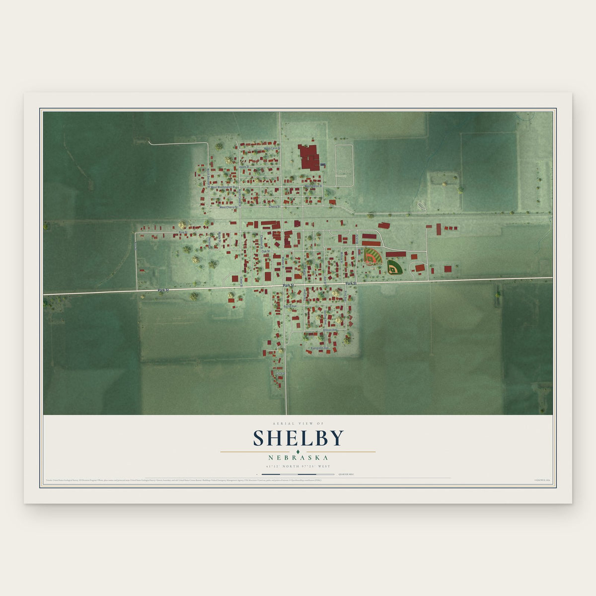 Shelby, Nebraska map print, the full design