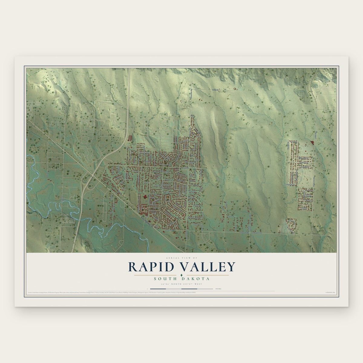 Rapid Valley, South Dakota map print, the full design