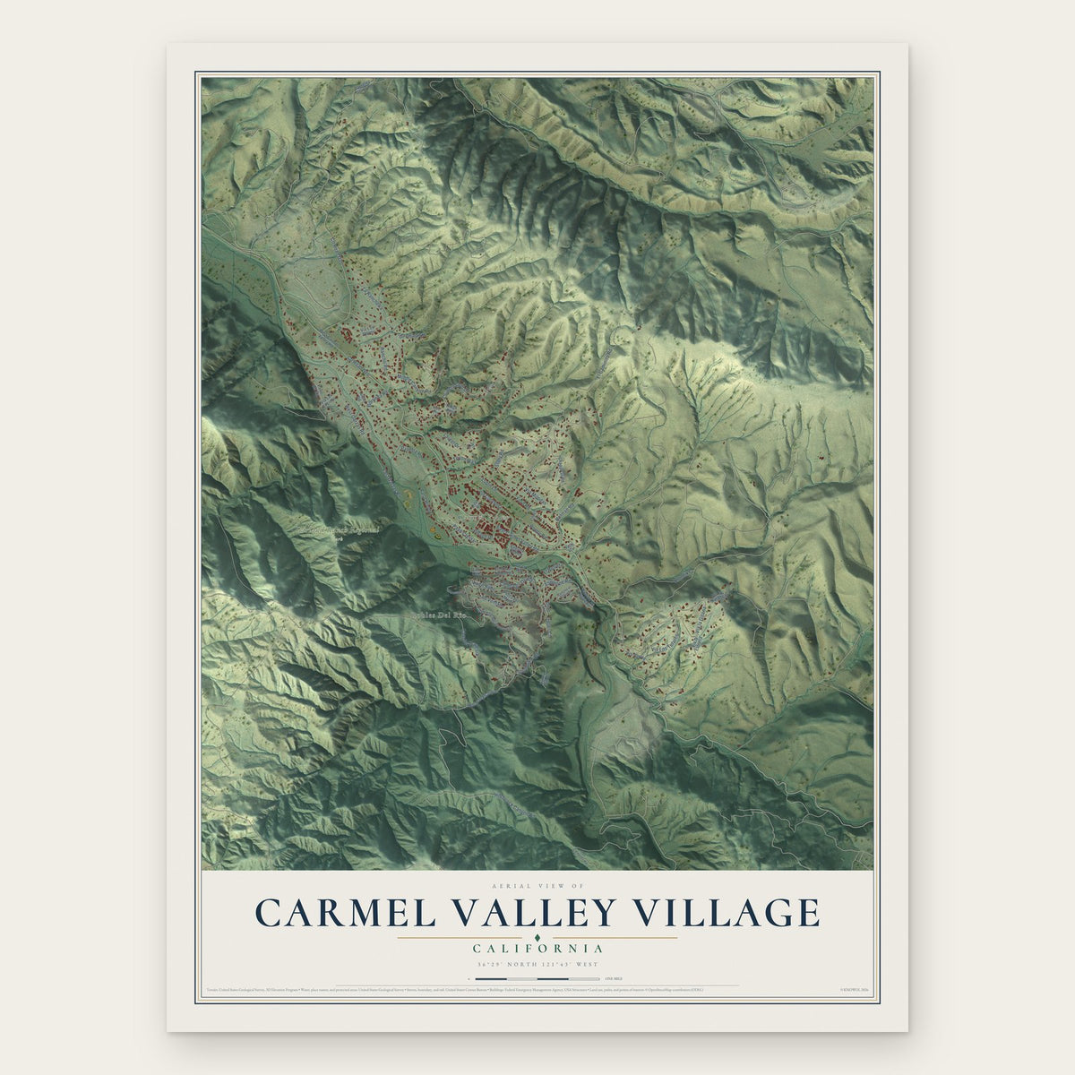 Carmel Valley Village, California map print, the full design