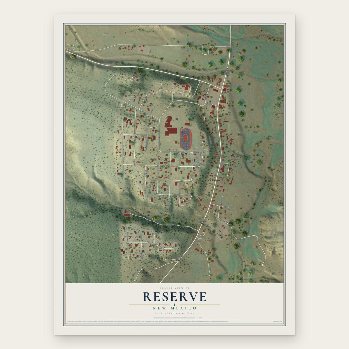 Reserve, New Mexico map print, the full design