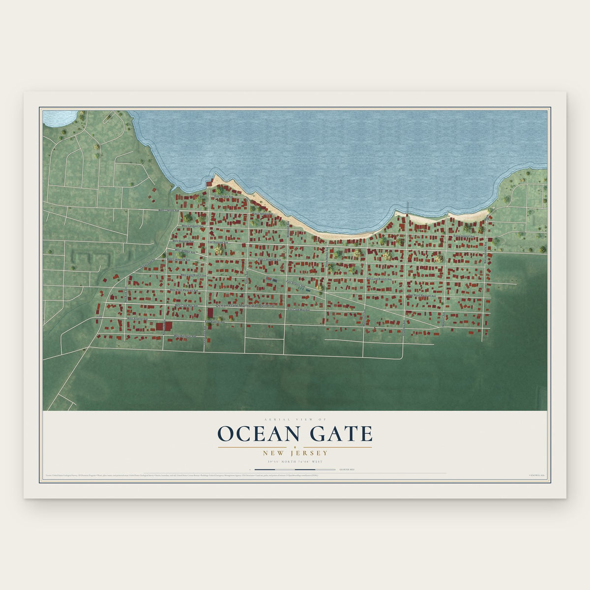 Ocean Gate, New Jersey map print, the full design