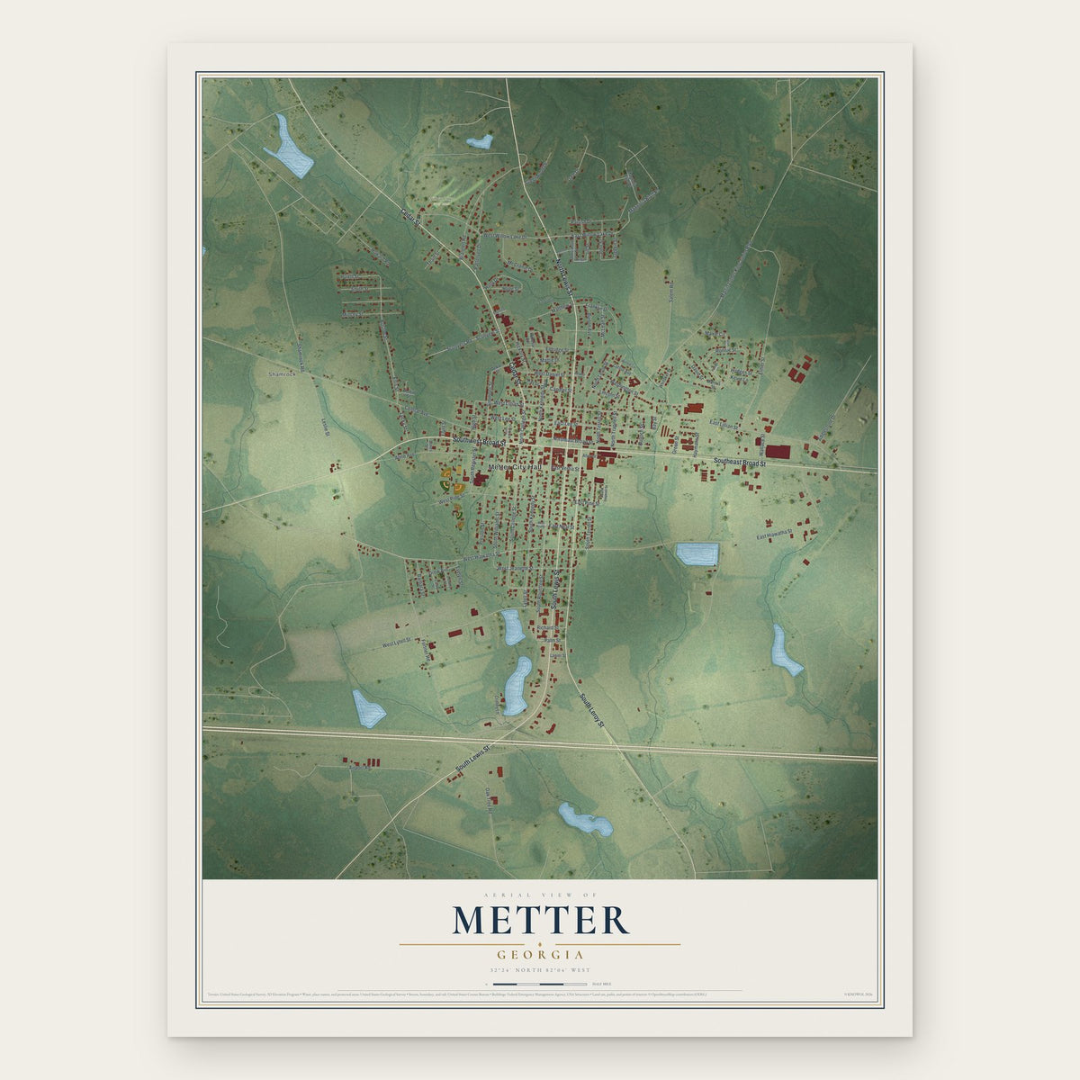 Metter, Georgia map print, the full design