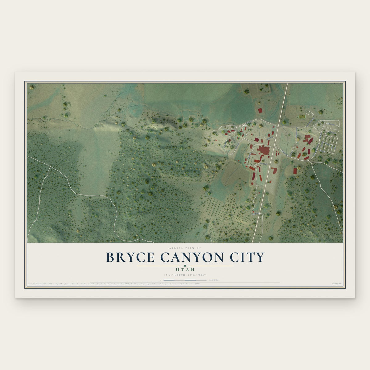 Bryce Canyon City, Utah map print, the full design